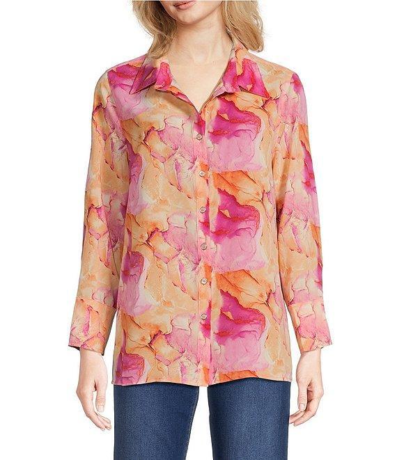 Calessa Desert Floral Print Point Collar Long Sleeve Button Front Shirt Product Image