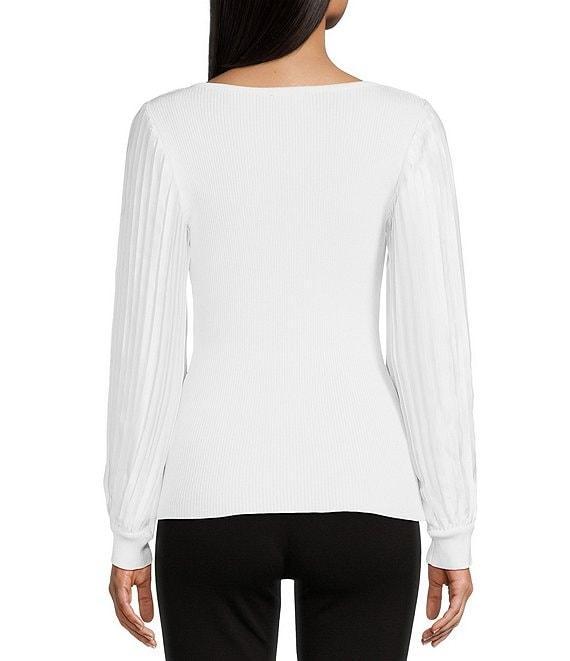 I.N. San Francisco V-Neck Long Pleated Sleeve Pullover Sweater Product Image