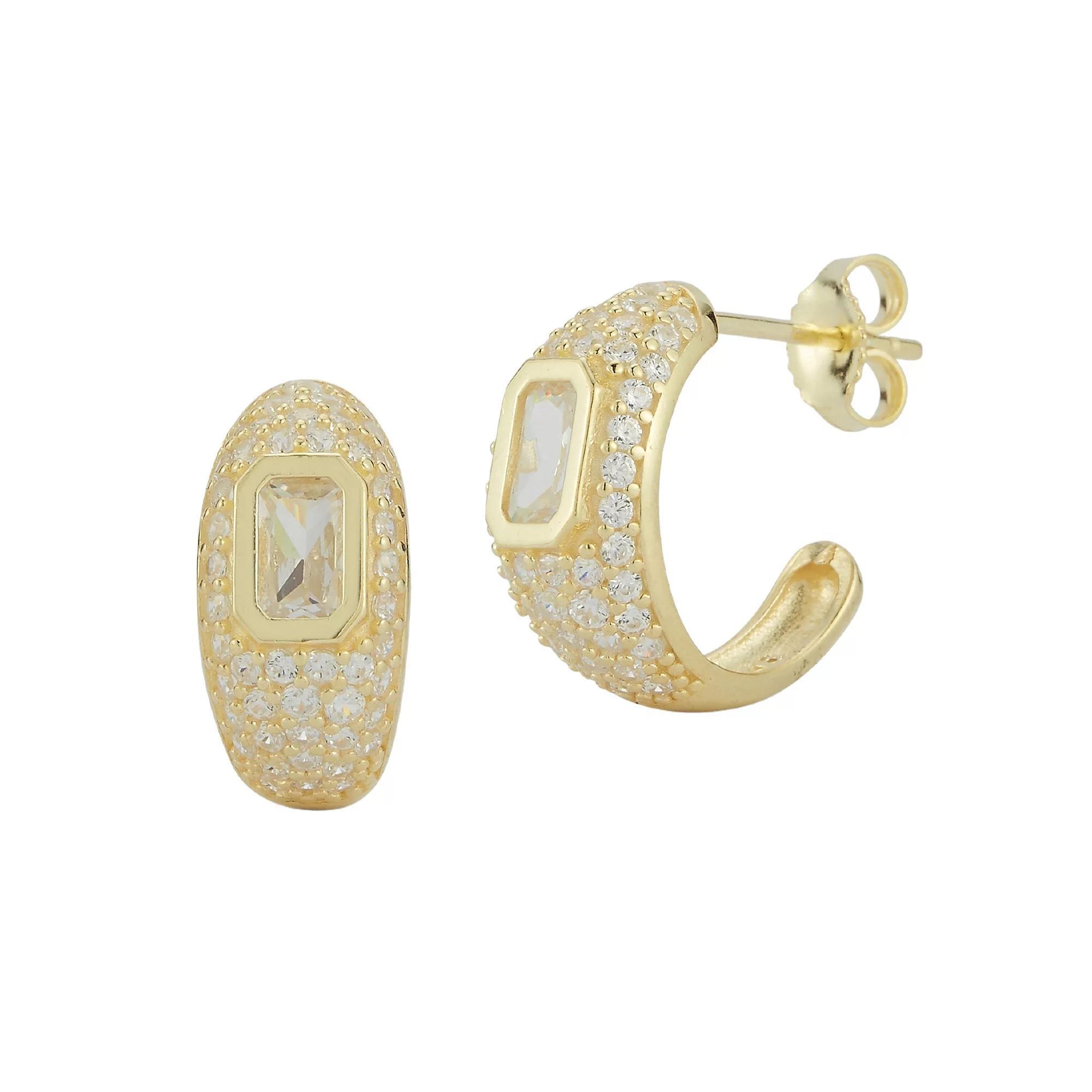 Sunkissed Sterling 14k Gold Over Silver Cubic Zirconia Hoop Earrings, Women's, Gold Tone White Product Image