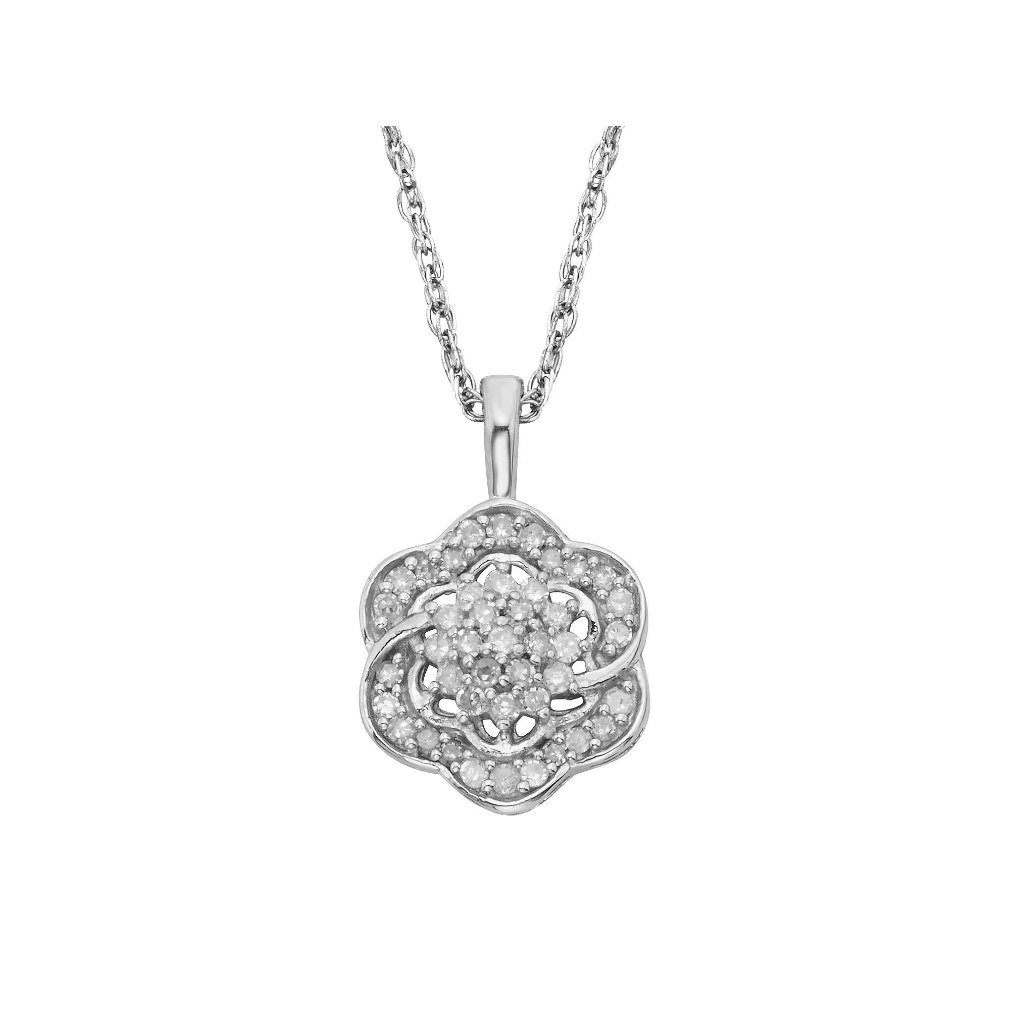 Jewelexcess Sterling Silver 1/4-ct. T.W. Diamond Flower Pendant, Women's, Size: 18", White Product Image