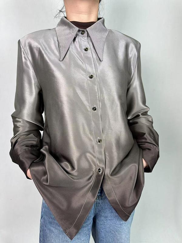 Long Sleeves Buttoned Gradient Lapel Blouses&Shirts Tops Product Image