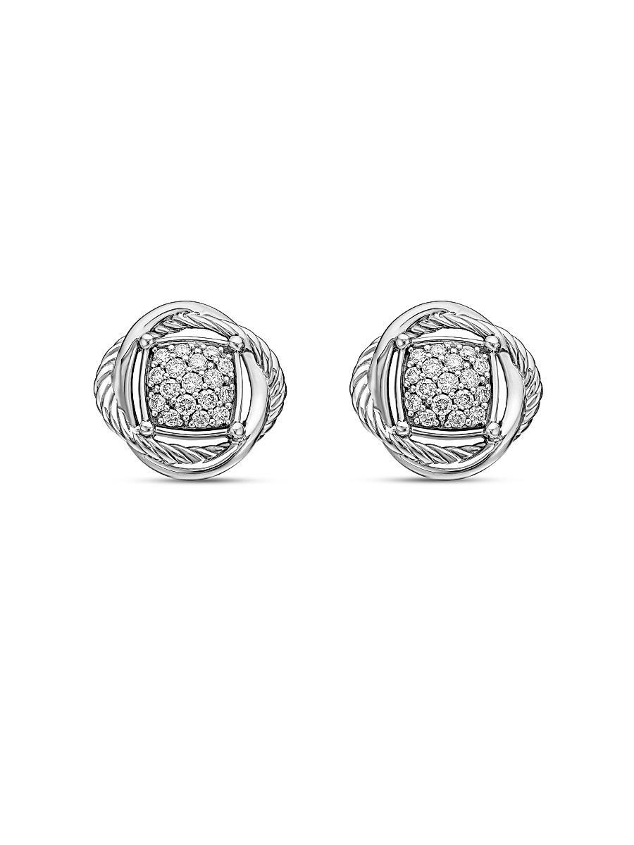 Womens Infinity Stud Earrings in Sterling Silver with Diamonds, 13mm Product Image