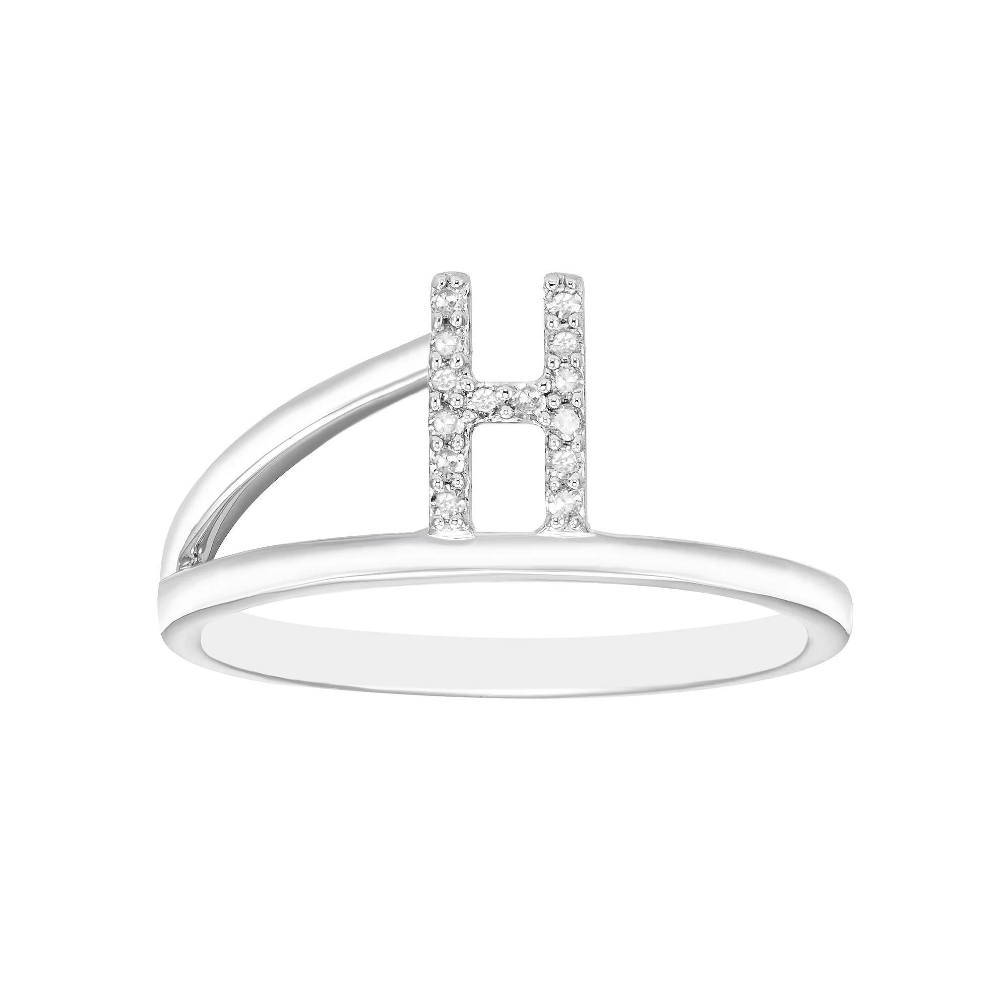 Boston Bay Diamonds Sterling Silver Diamond Accent Letter Initial Split Shank Ring, Women's, Size: 7, Silver Tone H Product Image
