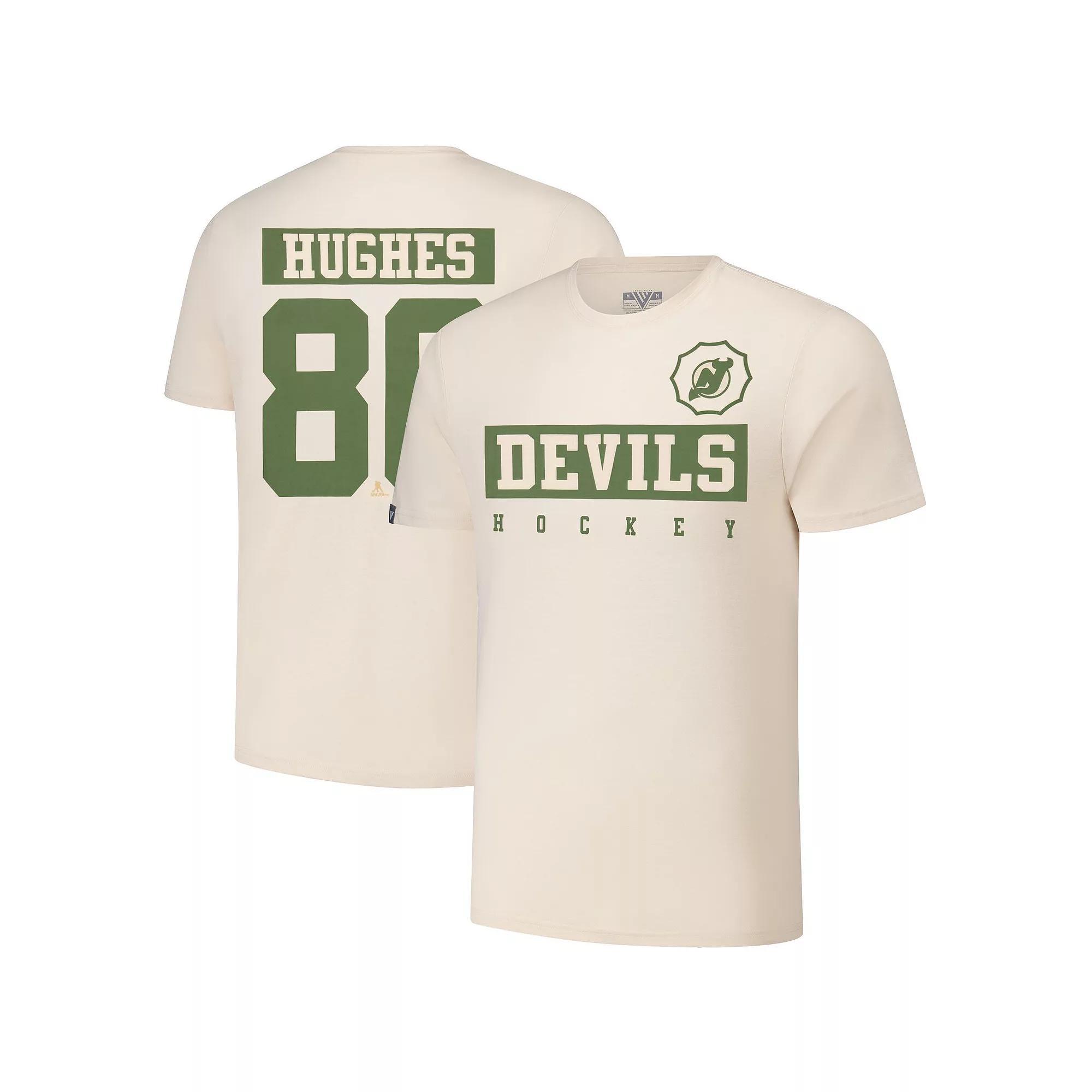 Mens Levelwear Jack Hughes Khaki New Jersey Devils 2024 NHL Military Appreciation Richmond Delta Player Name & Number T-Shirt Product Image