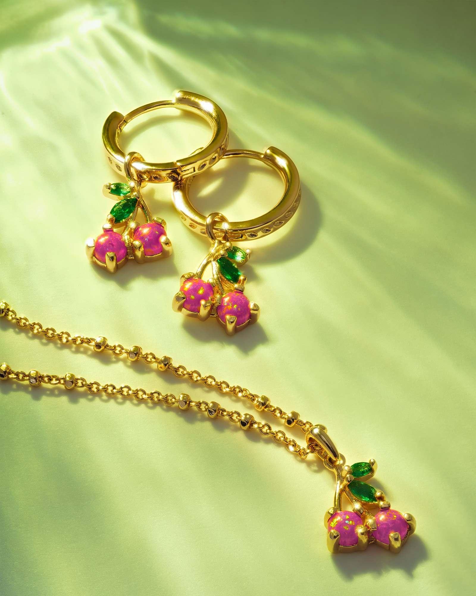 Cherry Gold Short Pendant Necklace in Berry Kyocera Opal Product Image