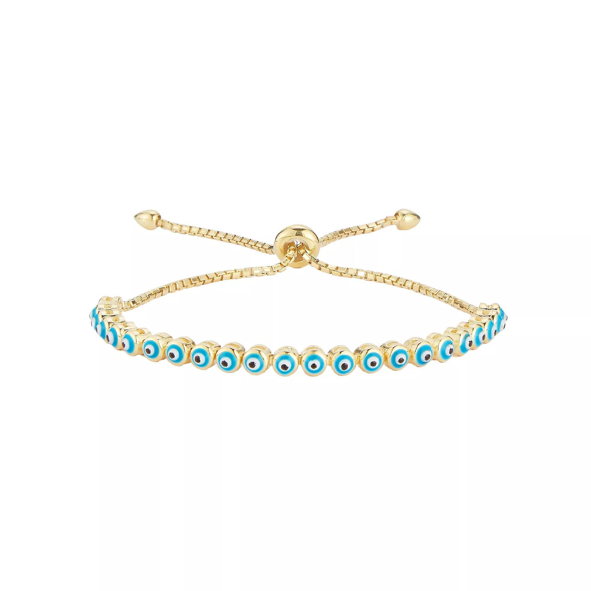 Sunkissed Sterling Cubic Zirconia Evil Eye Adjustable Bracelet, Women's, Size: 7", Gold Tone Product Image