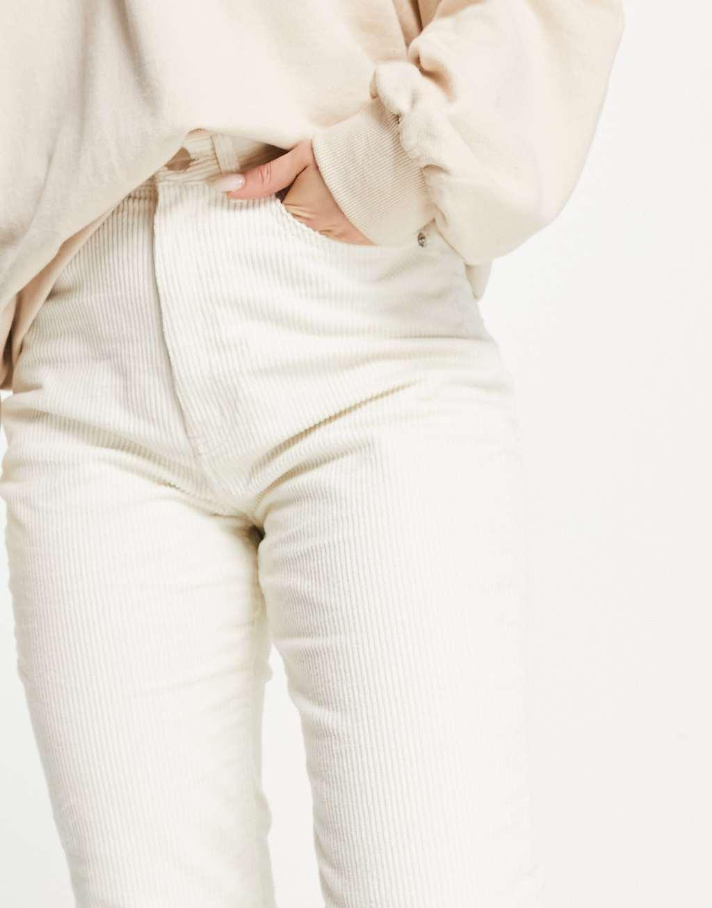 Monki flared leg corduroy pants in beige Product Image