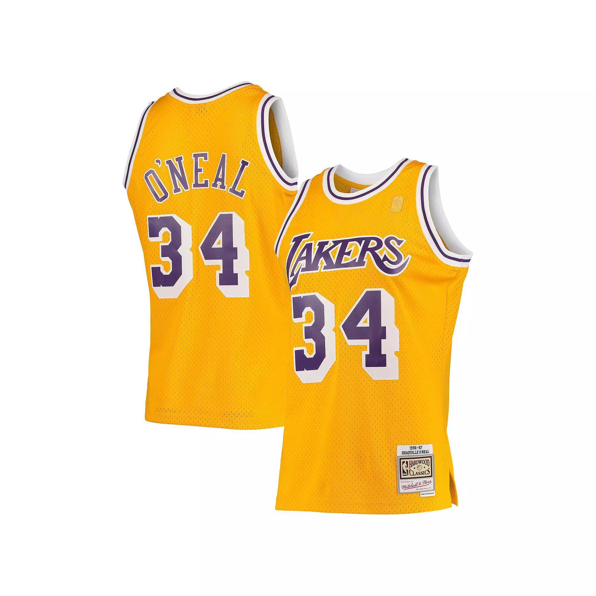 Men's Mitchell & Ness Shaquille O'Neal Gold Los Angeles Lakers Hardwood Classics Swingman Jersey, Size: 2XL Product Image
