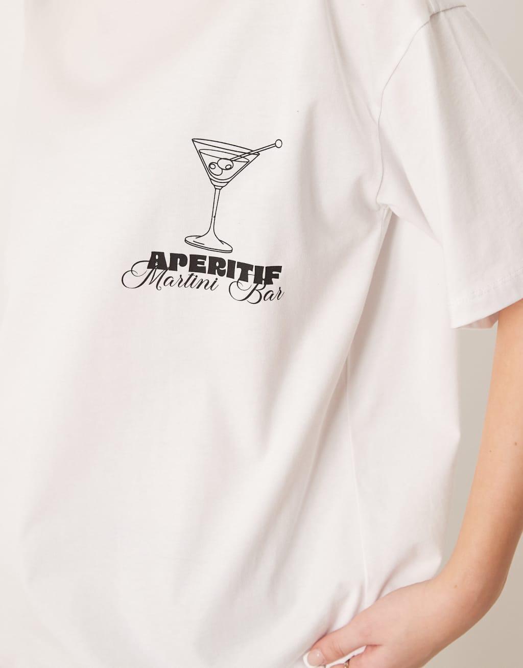 ASOS DESIGN oversized tee with aperitif cocktail graphic in white Product Image