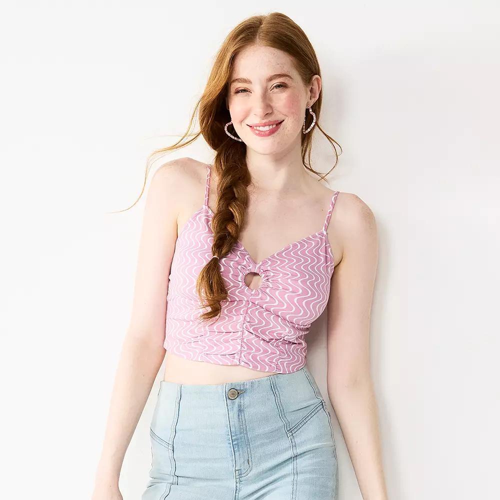 Juniors' SO® Cropped Keyhole Tank Top, Girl's, Size: XL, Pink Wave Print Product Image
