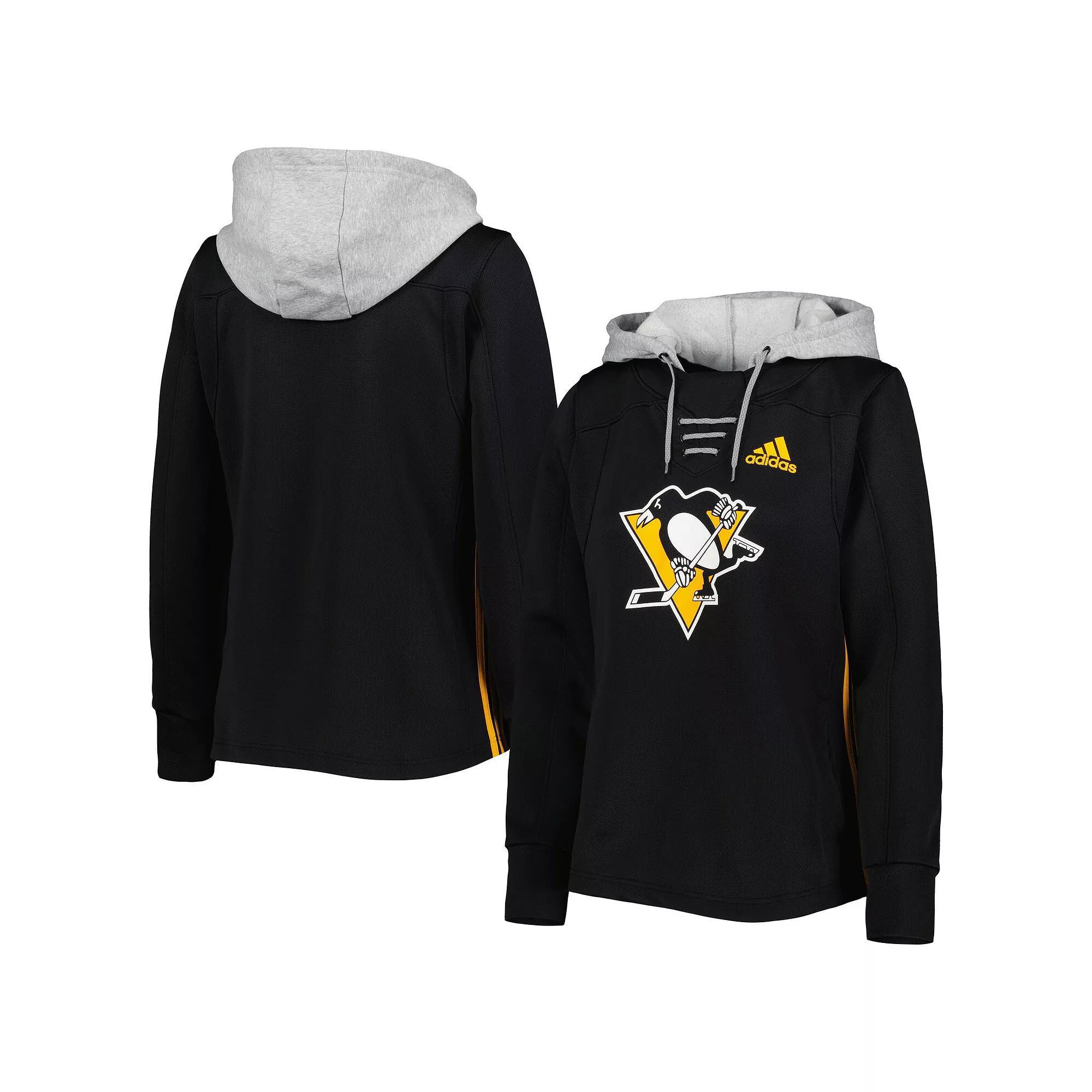 Womens adidas Pittsburgh Penguins Skate Lace Primeblue Team Pullover Hoodie Product Image