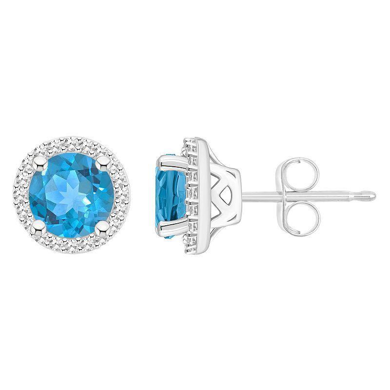 Celebration Gems Sterling Silver Gemstone & 1/5 Carat T.W. Diamond 6mm Halo Stud Earrings, Women's, Blue Topaz Product Image