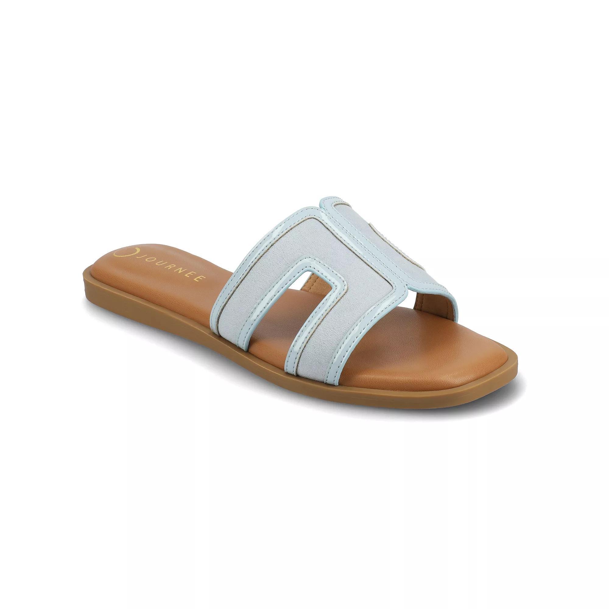 Journee Primah H Band Slip-On Women's Flat Sandals, Size: 8, Light Blue Product Image