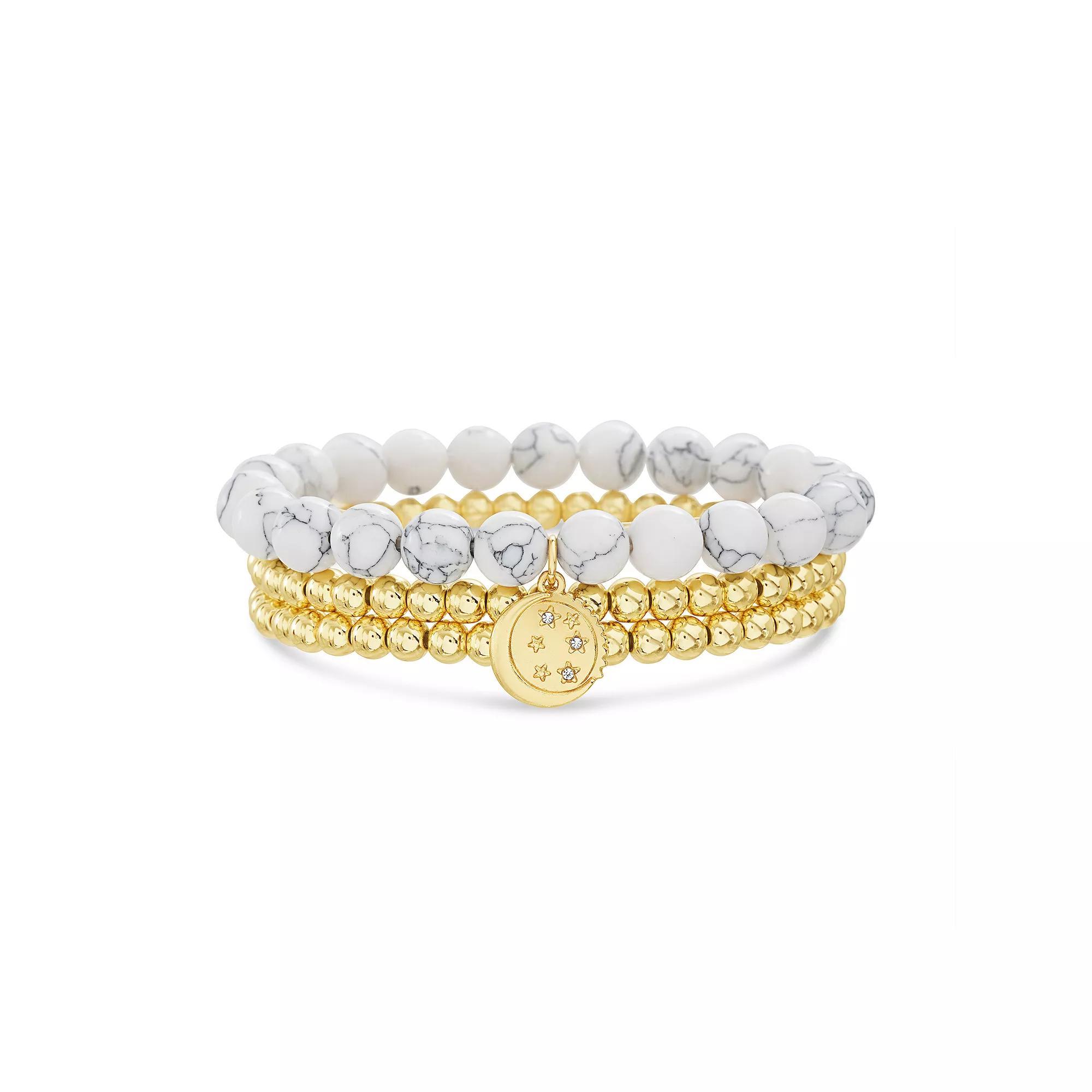 Paige Harper Color Therapy Gold Tone 3-piece Stretch Gemstone Sun & Moon Bracelet Set, Womens Product Image