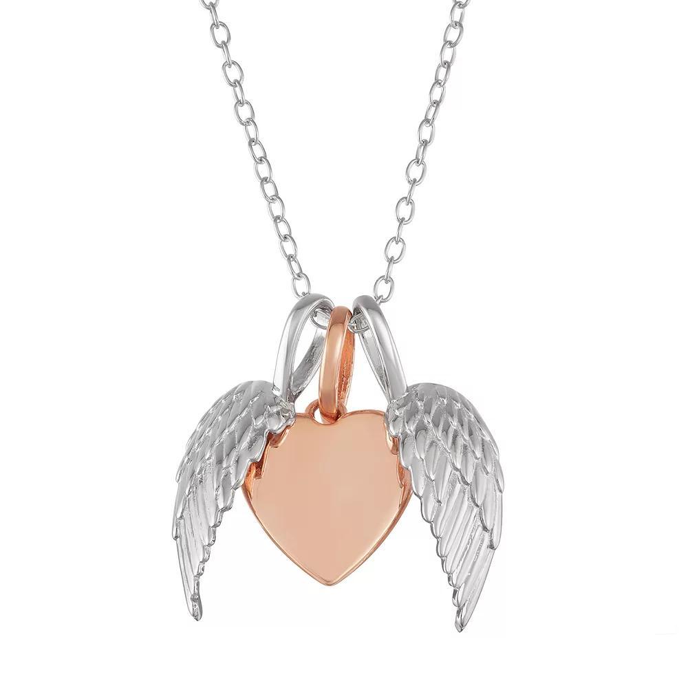 My Shield My Strength Sterling Silver Two Tone Angel Wing & Heart Pendant, Women's, Size: 18" Product Image