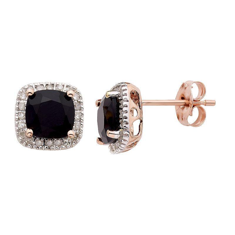 Onyx and 1/6 Carat T.W. Diamond 10K Gold Halo Button Stud Earrings, Womens, White Product Image