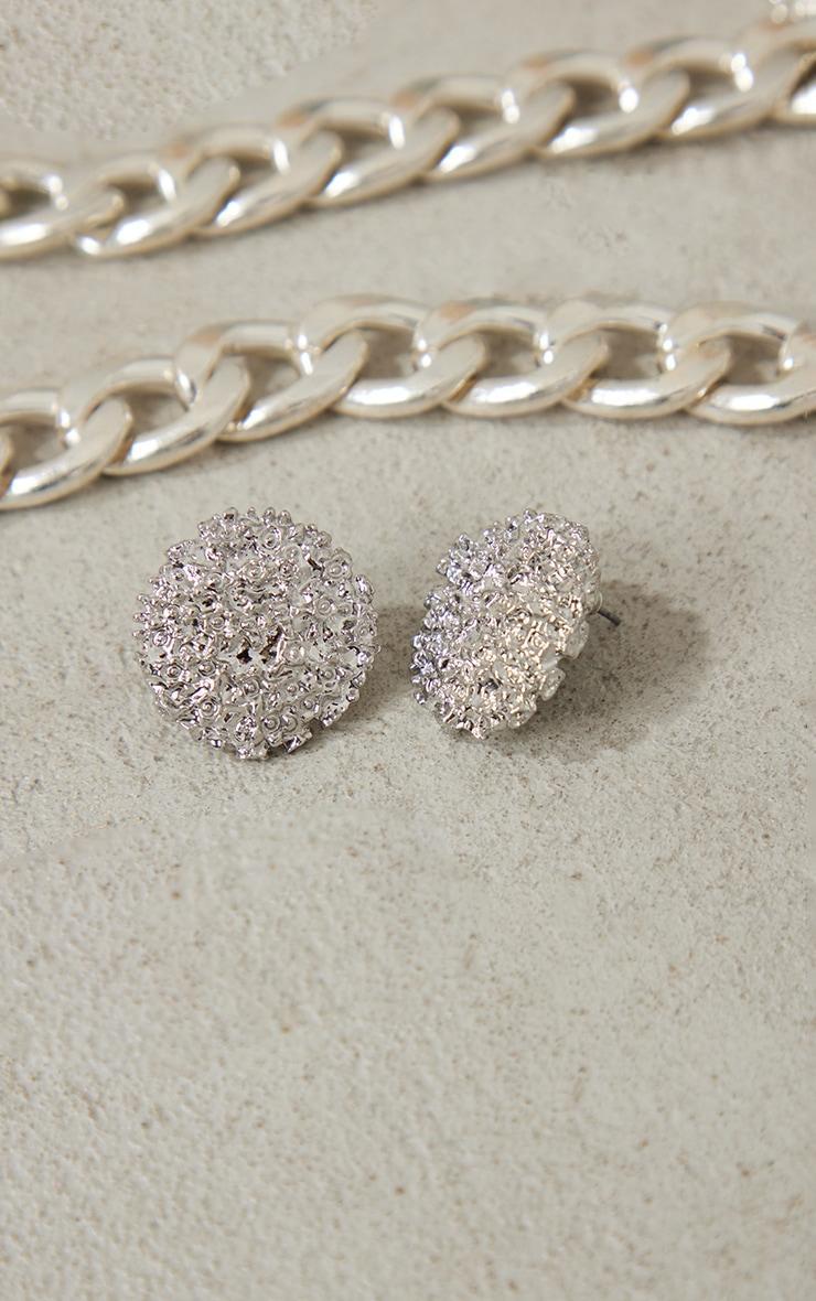 Silver Textured Circular Stud Earrings Product Image