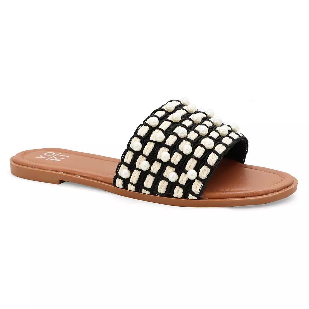 Yoki Karmen-23 Women's Faux Pearl Rhinestone Slide Sandals, Size: 6.5 Medium, Black Product Image