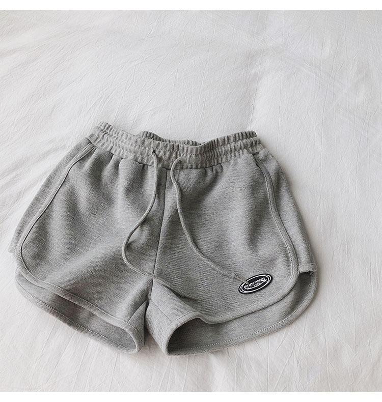 Drawstring Waist Applique Wide Leg Sweat Shorts Product Image