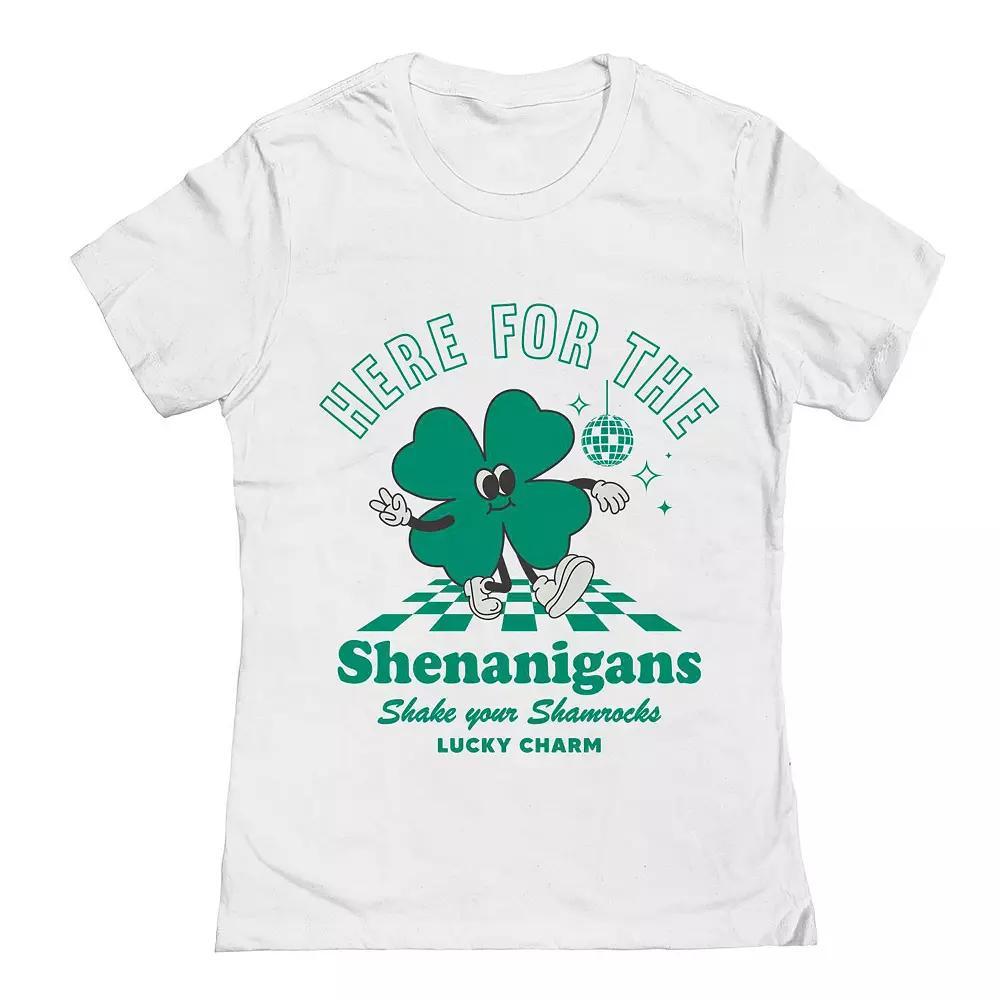Junior's Here For The Shenanigans St. Patrick's Day Graphic Tee, Women's, Size: XL, White Product Image