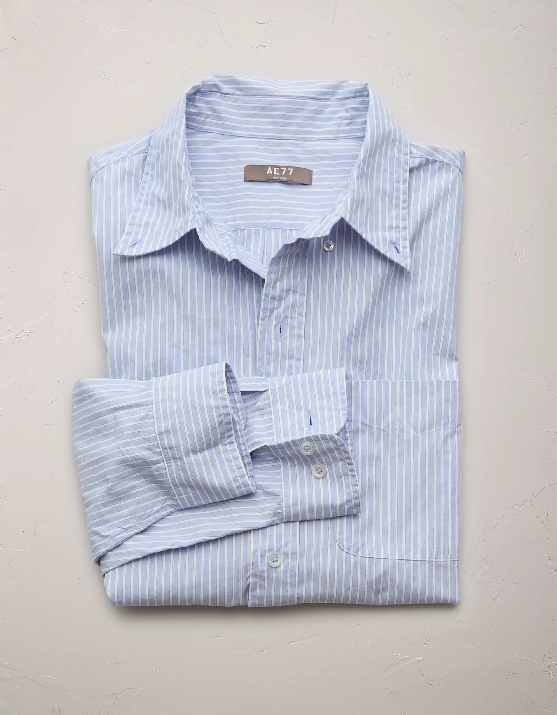 AE77 Premium Relaxed Striped Poplin Button-Up Shirt Product Image