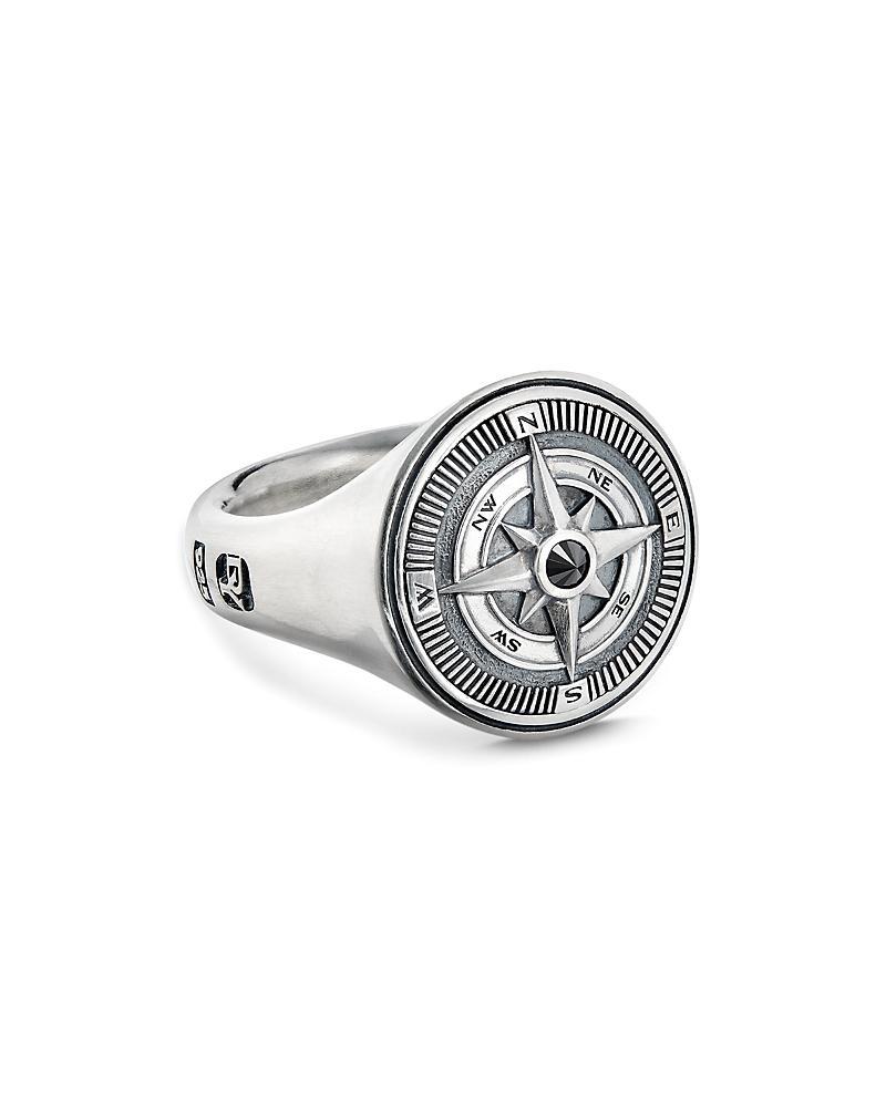 David Yurman Mens Sterling Silver Maritime Compass Signet Ring with Black Diamond Product Image