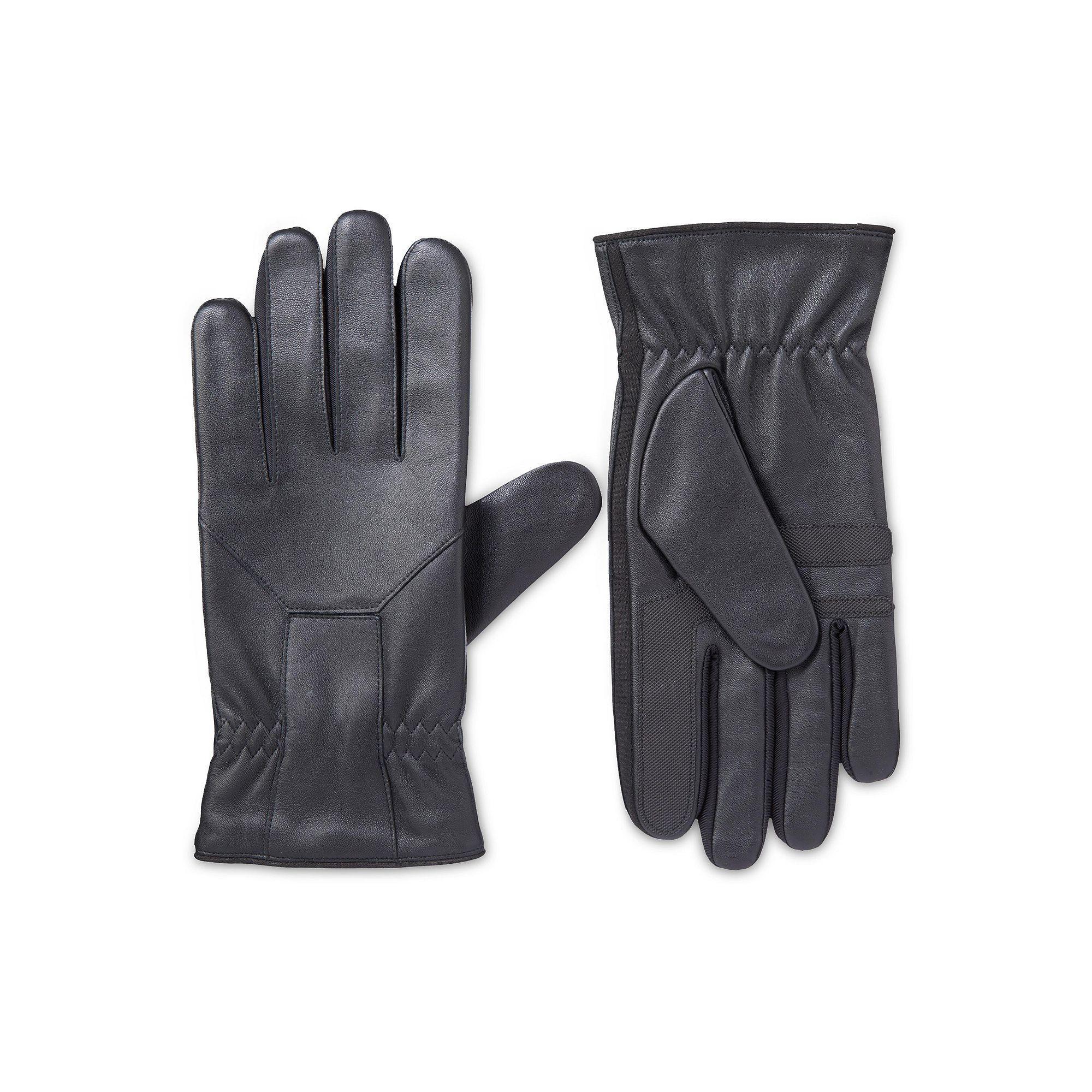 Mens isotoner Water Repellent Leather Touchscreen Stretch Gloves Product Image