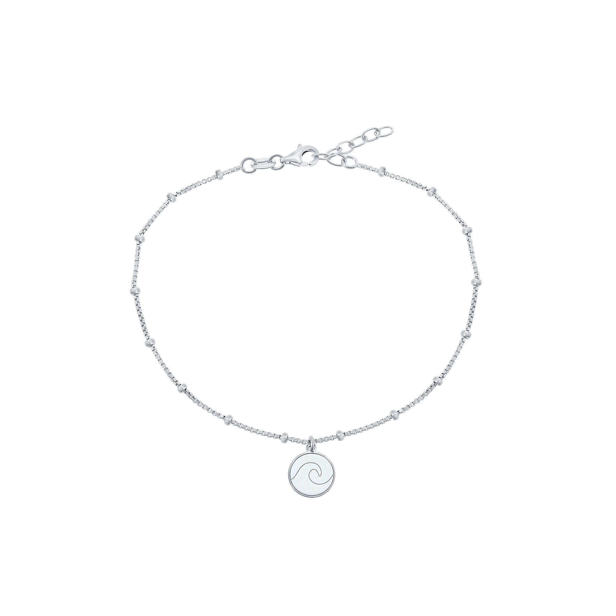 Sterling Silver Wave Disc Beaded Anklet, Women's Product Image