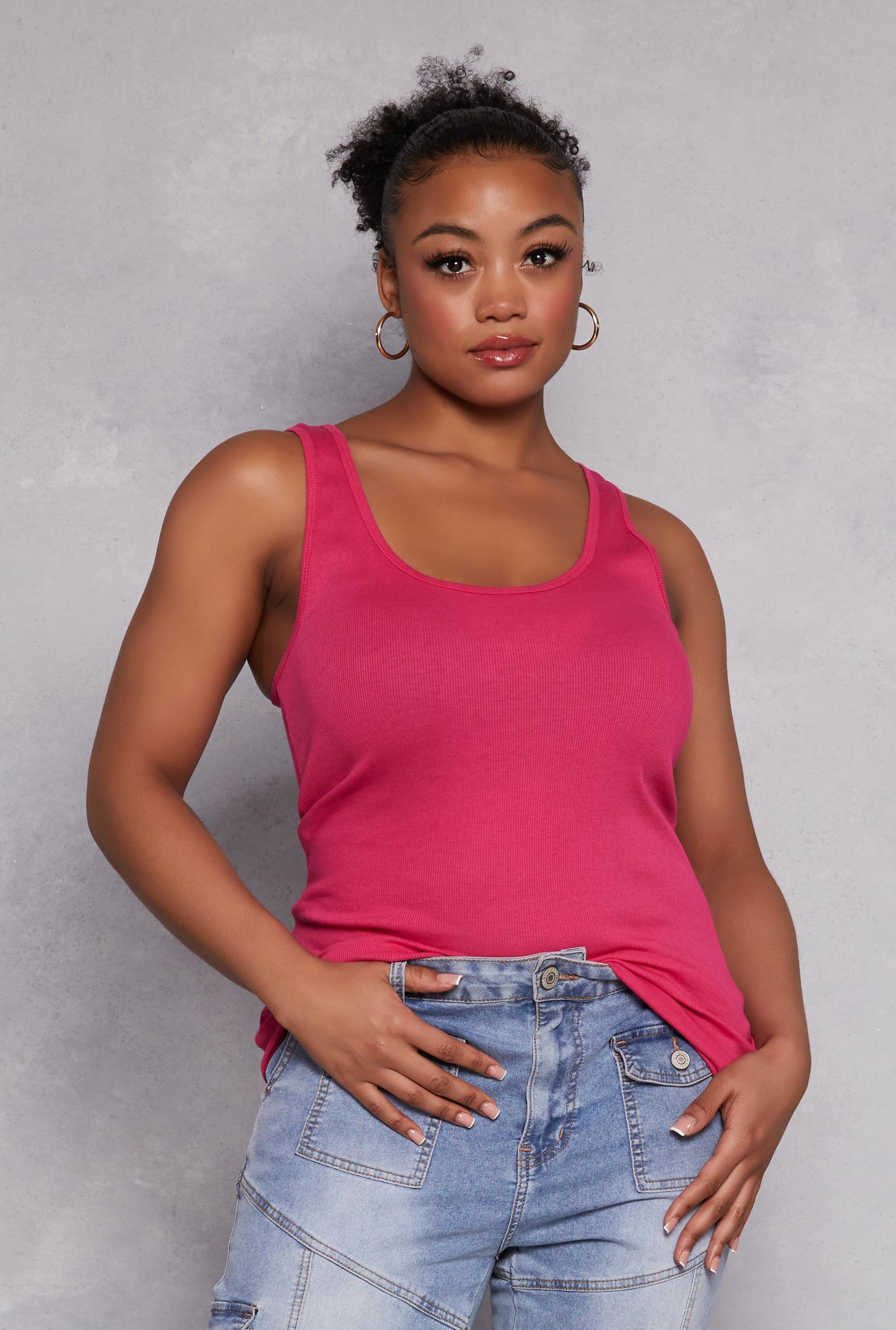 Womens Plus Size Ribbed Knit Racerback Tank Top Product Image