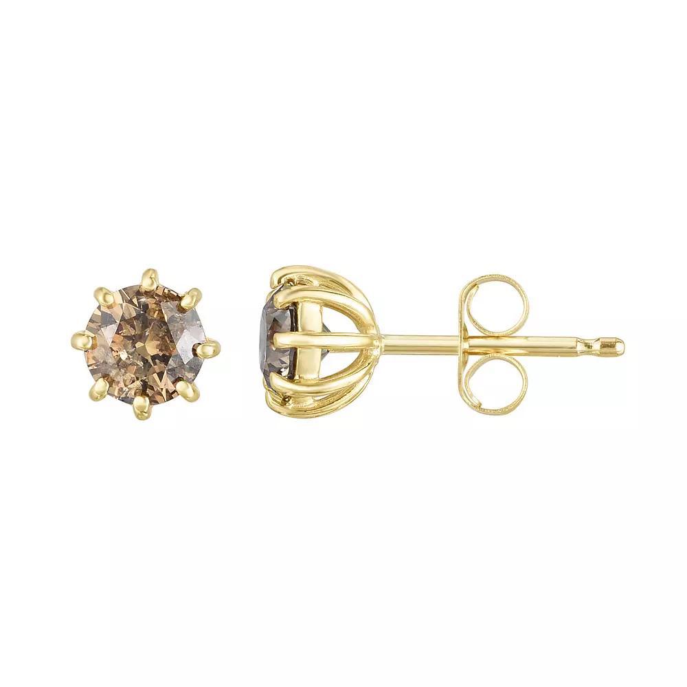 14k Gold 1 Carat T.W. Champagne Diamond Solitaire Stud Earrings, Womens Product Image