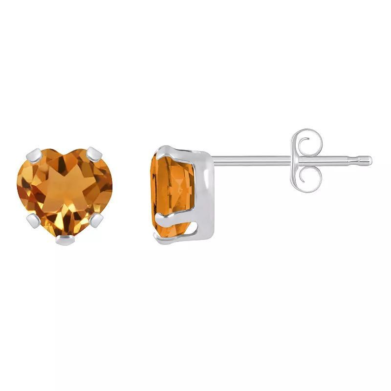 Celebration Gems 10k White Gold 5 mm Heart Shape Gemstone Stud Earrings, Women's, Citrine Product Image