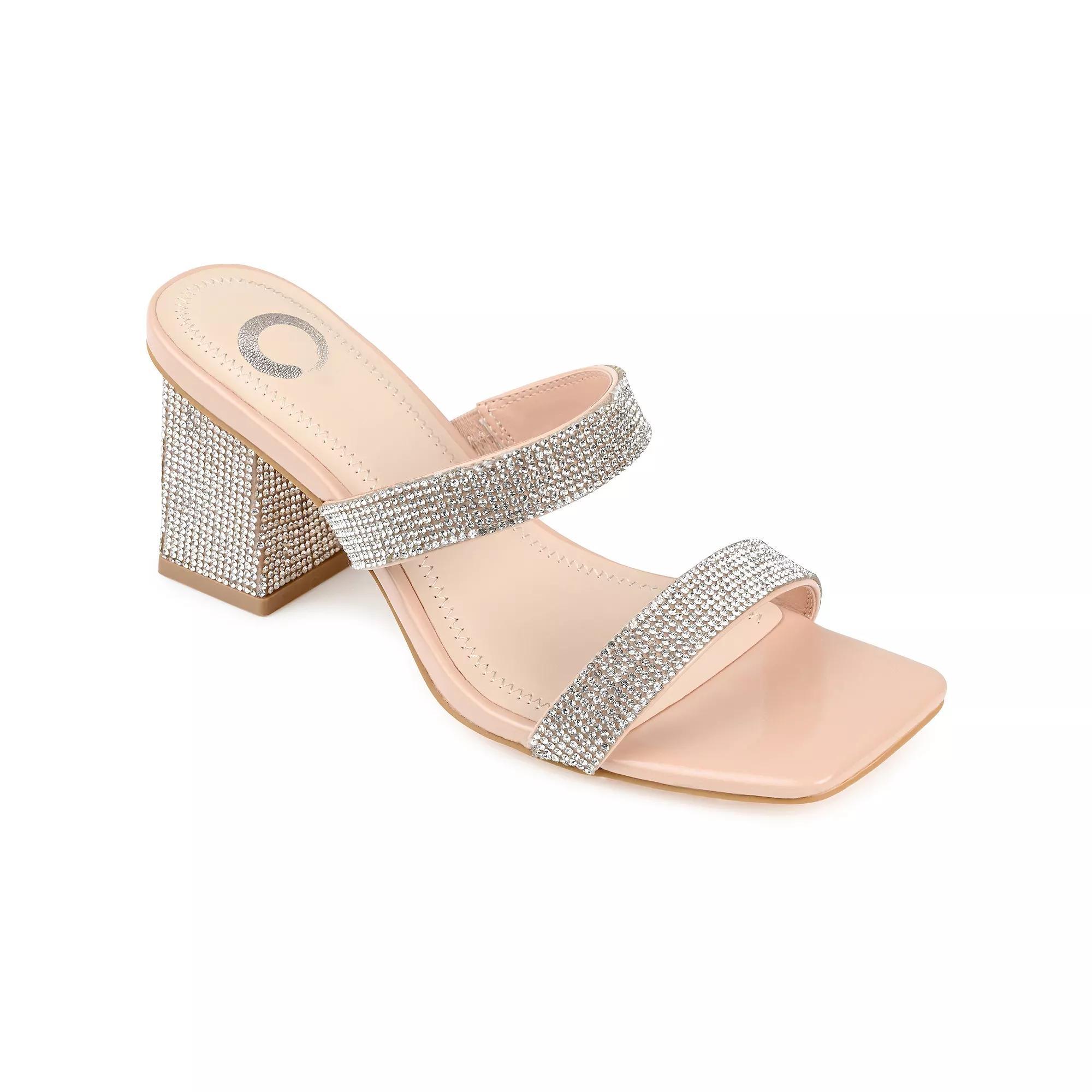 Journee Shandee Women's Tru Comfort Foam™ Rhinestone Block Heel Sandals, Size: 7, Beige Product Image