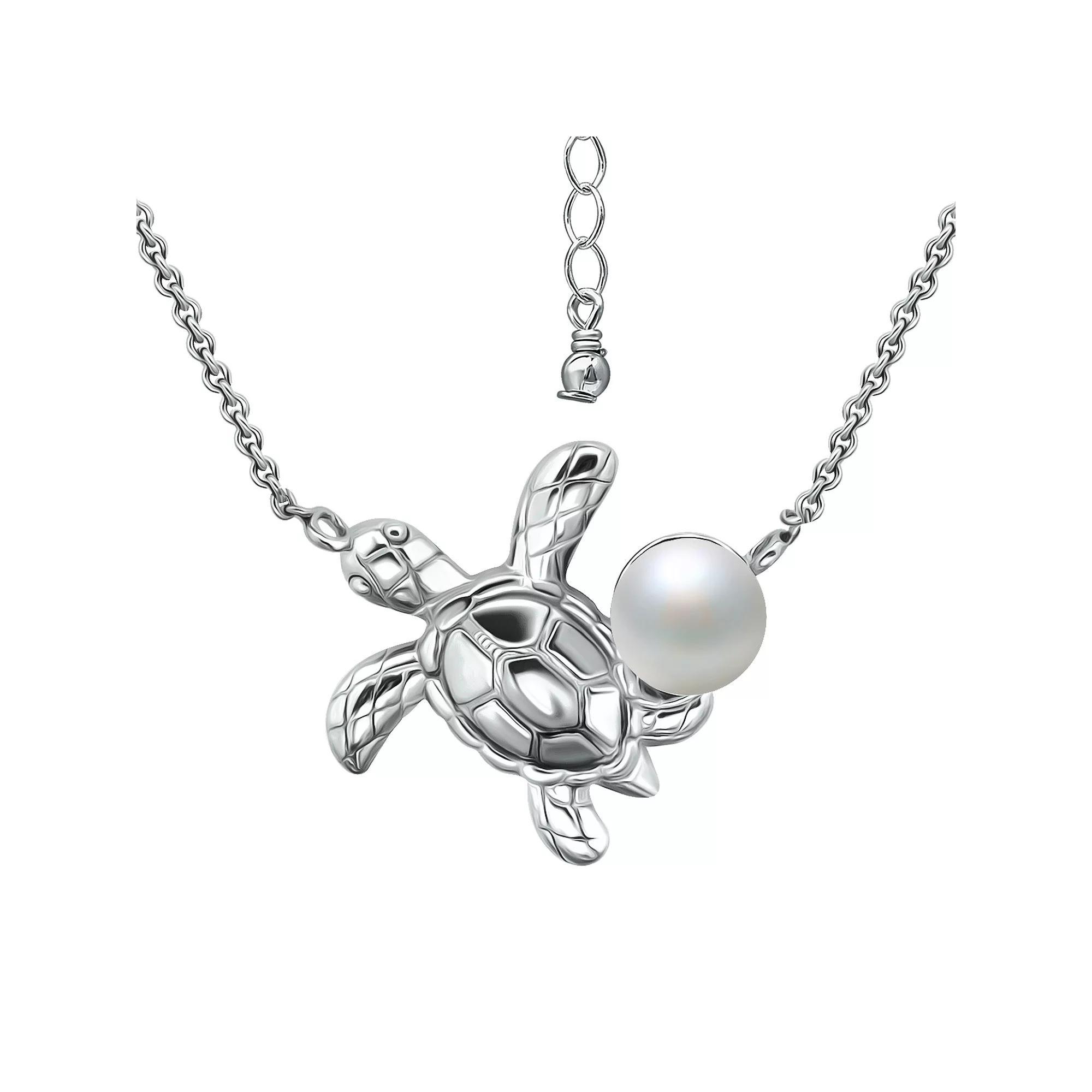 Aleure Precioso Sterling Silver Sea Turtle & Freshwater Cultured Pearl Pendant Necklace, Women's, Size: 18", Silver Tone Product Image