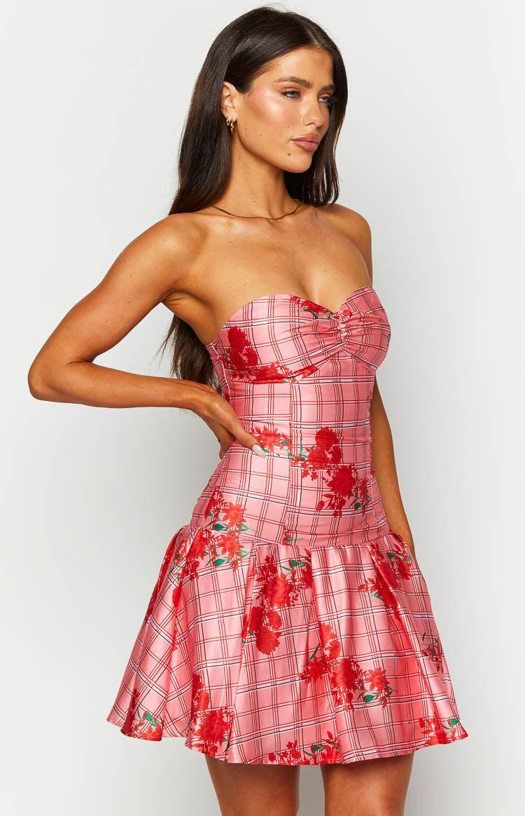 Blu Pink Floral Strapless Mini Dress Product Image