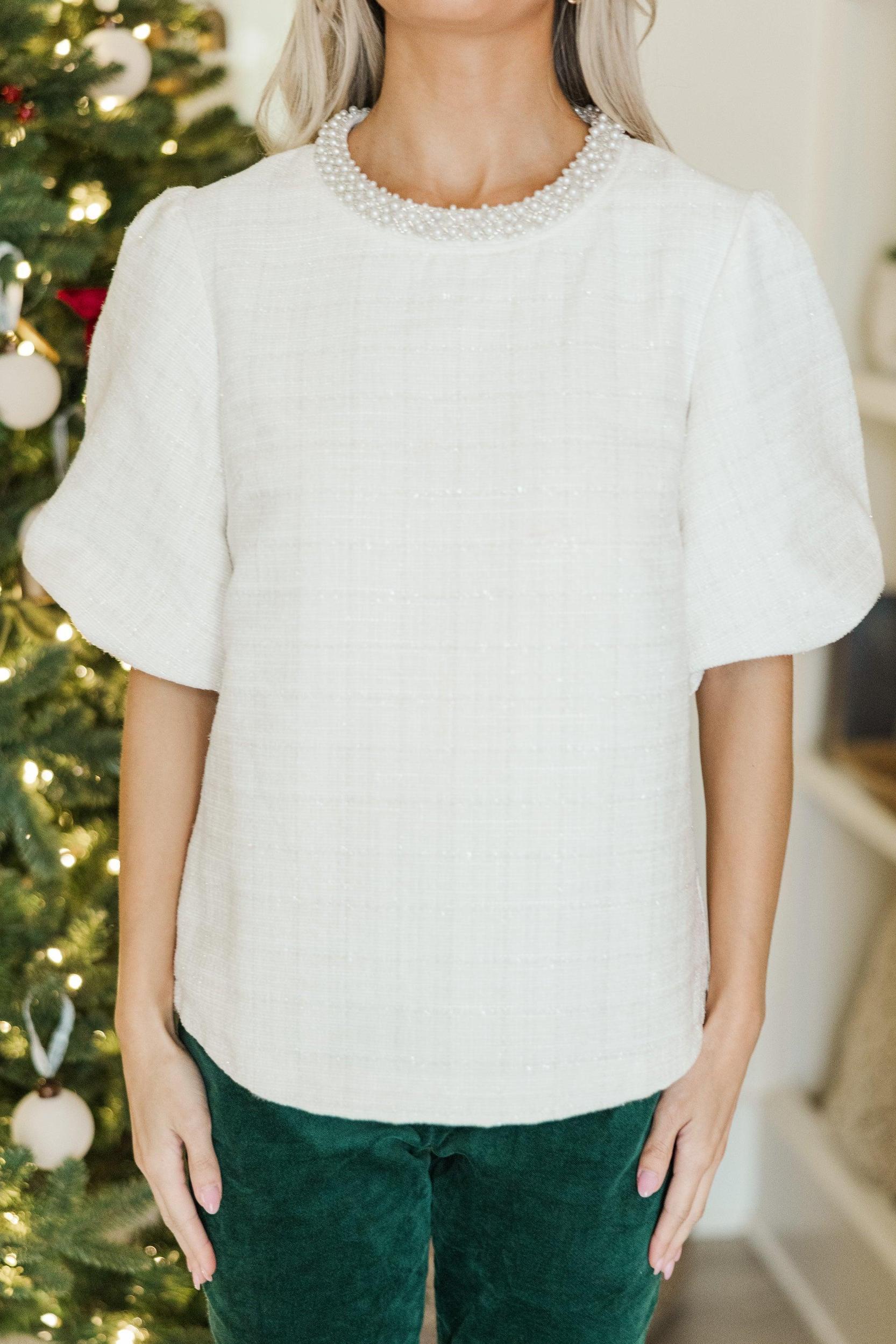 Calling On You Cream Tweed Blouse Female Product Image