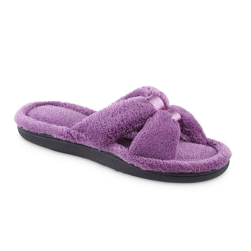 Women's isotoner Memory Foam Microterry X-Slide Slippers with Satin Trim, Size: 7-8, Black Product Image