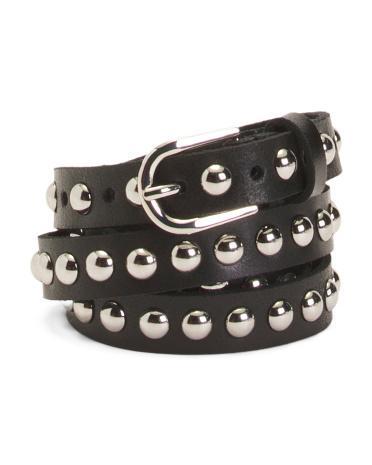 Leather Skinny Round Studded Belt for Women Product Image