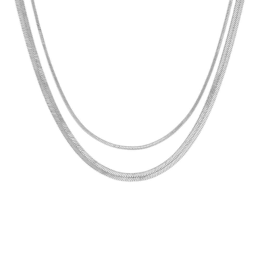 PRIMROSE Herringbone Chain & Square Snake Chain Necklace Set, Women's, Size: 18", Silver Tone Product Image