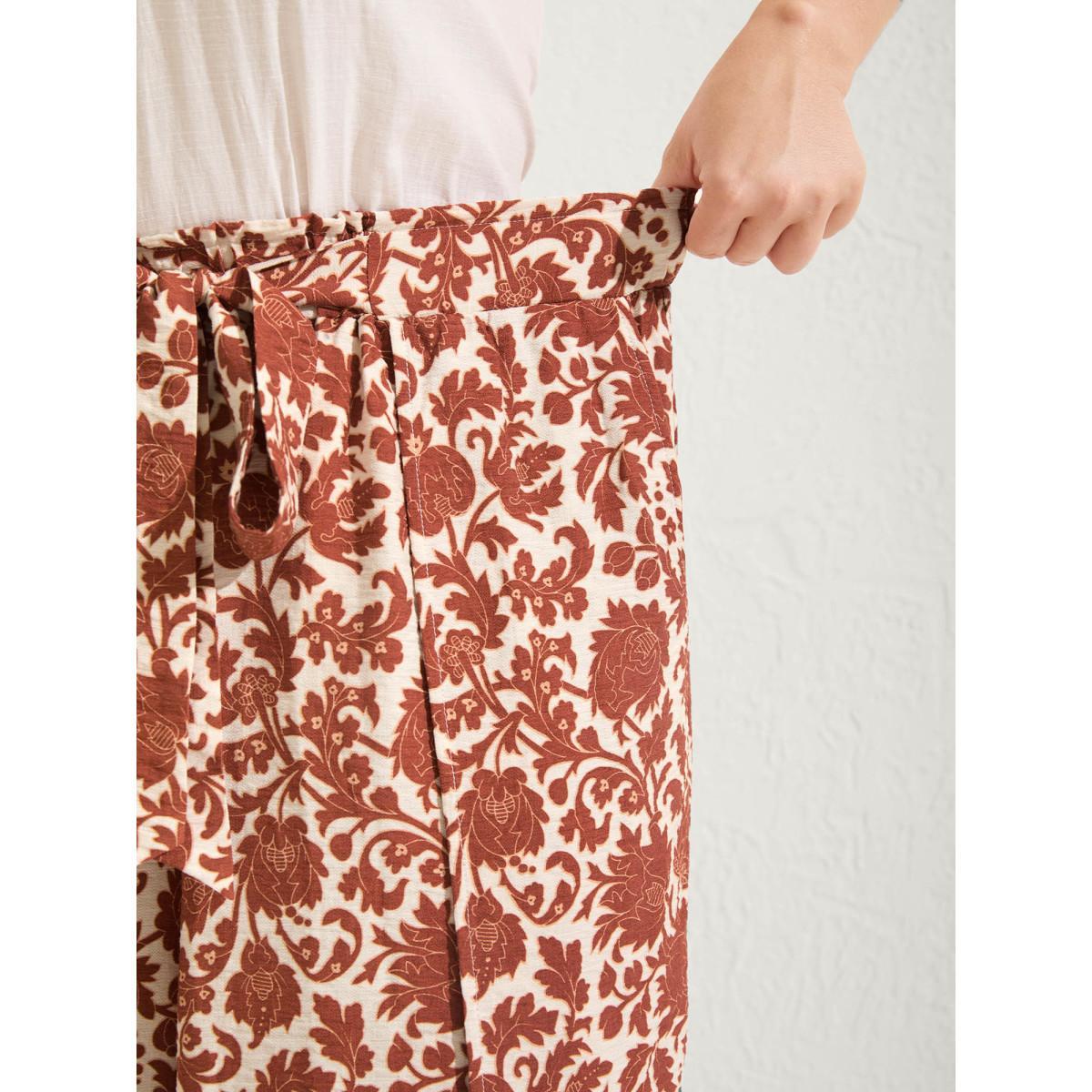 Plus Size Boho Overlap Slit Belted Wide-Leg Pants Women Rust Resort Loose Mid Rise Vacation Pants BloomChic 12/L Product Image