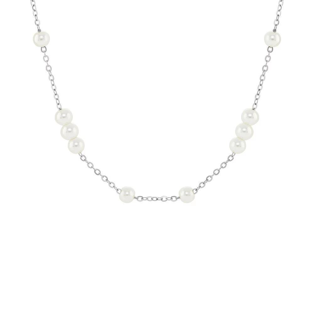 PRIMROSE Simulated Pearl Station Cable Chain Necklace, Women's, Size: 18", Silver Tone Product Image