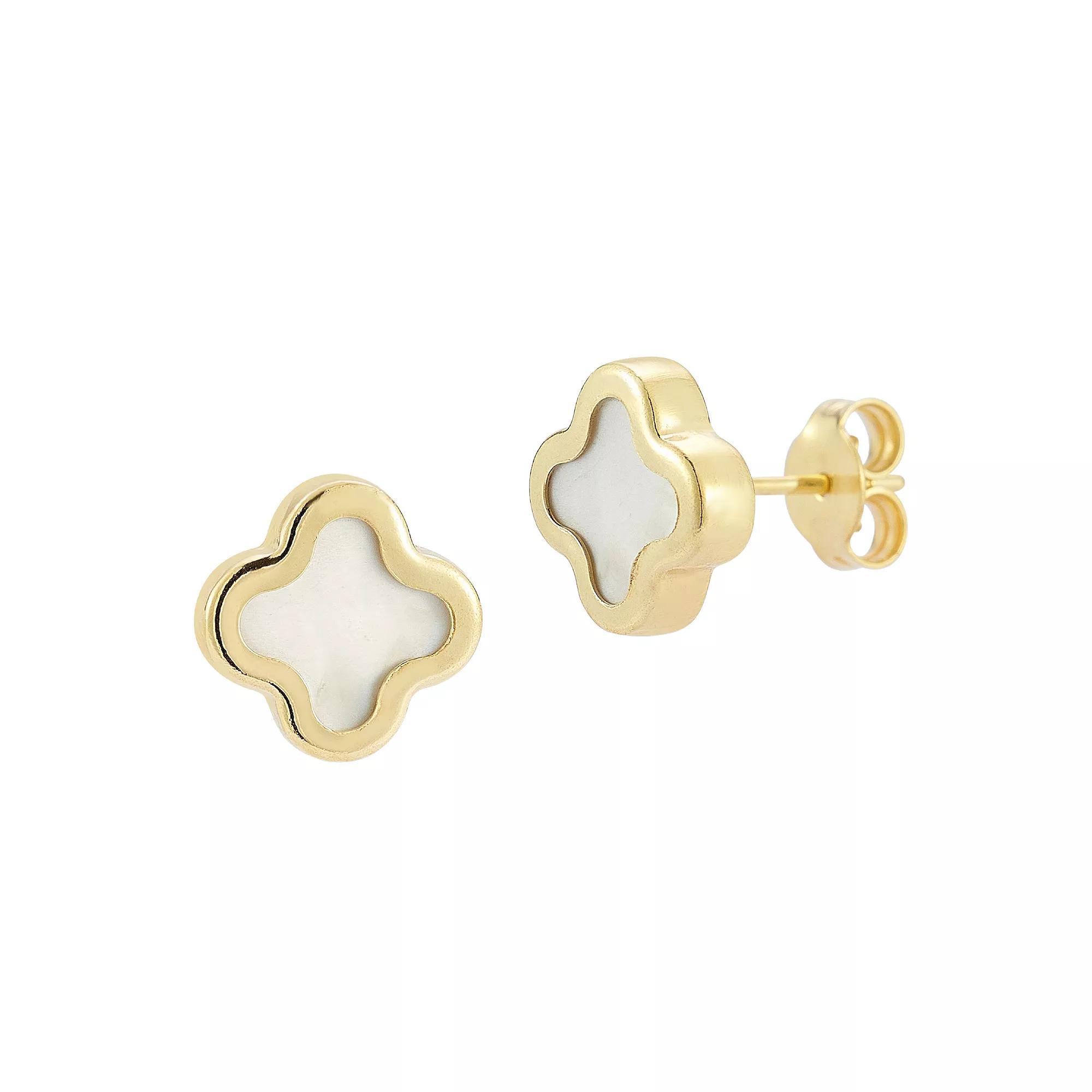 LUMINOR GOLD 14k Gold Mother-of-Pearl Clover Stud Earrings, Women's Product Image