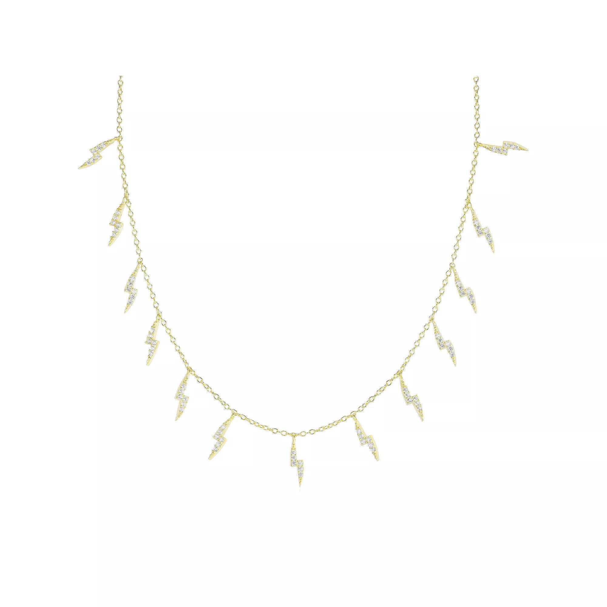 Sunkissed Sterling 14K Gold Over Silver Cubic Zirconia Lightning Bolt Charm Necklace, Women's, Size: 16", Gold Tone Product Image