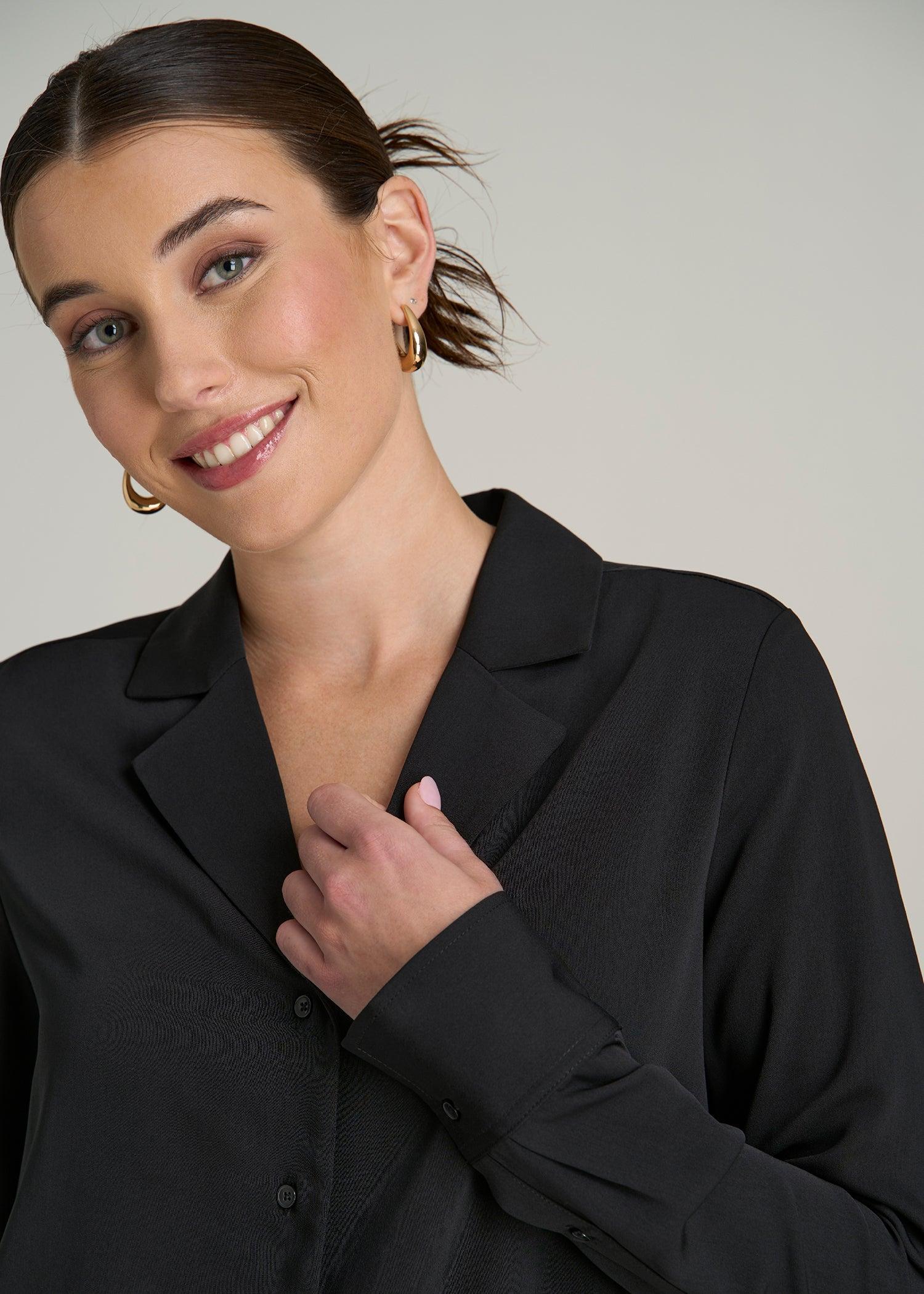 Notch Collar Tall Women's Blouse in Black Product Image
