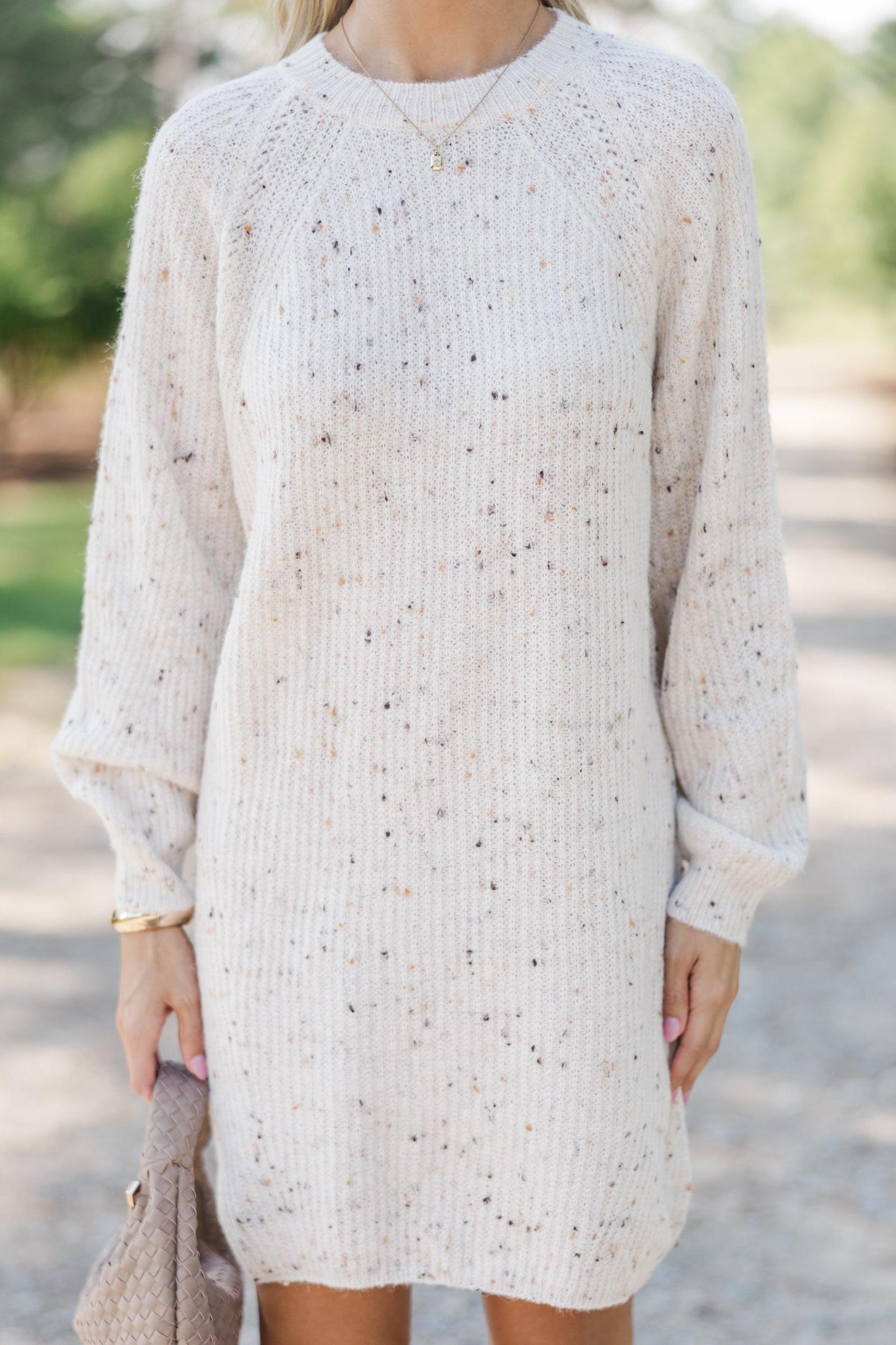 Feeling It Ivory White Sweater Dress Female Product Image