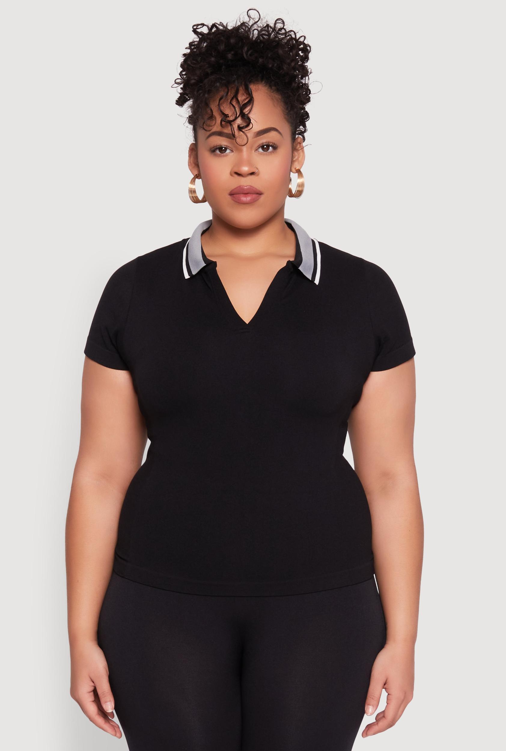 Womens Plus Size Contrast Trim Polo Shirt Product Image