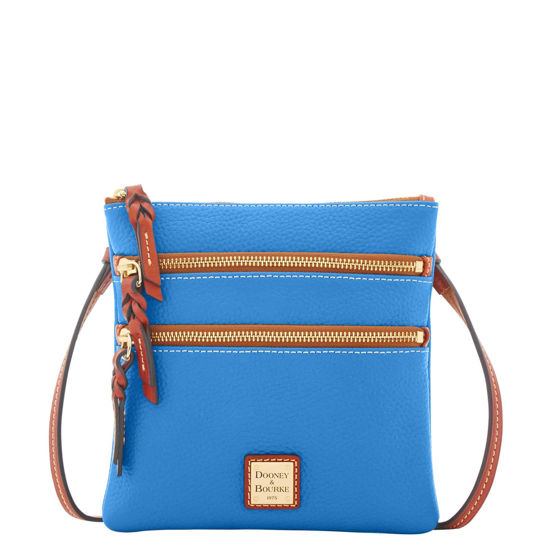 Dooney & Bourke Womens Pebble Grain North South Triple Zip Leather Crossbody Bag in Azure Product Image
