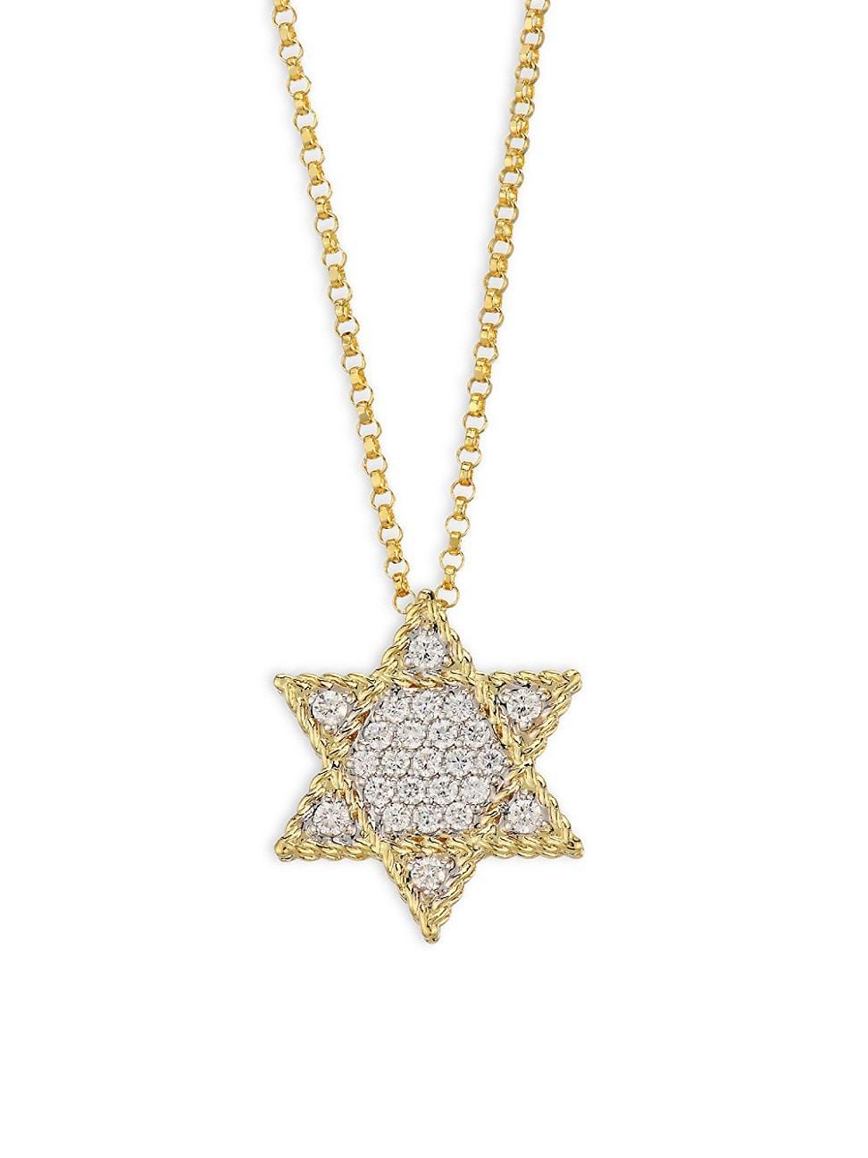 Womens Princess Diamond & 18K Yellow Gold Star Of David Necklace Product Image