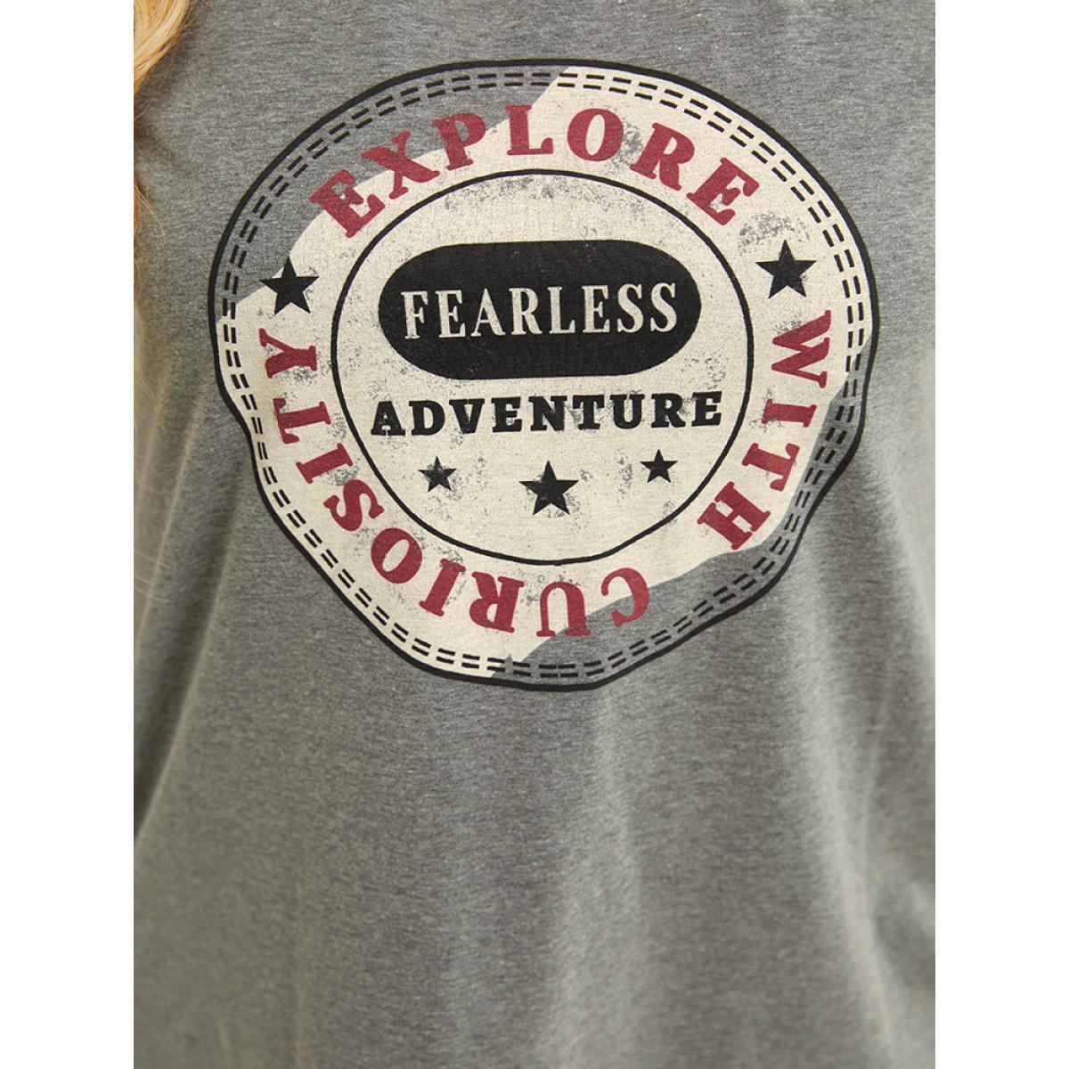 Plus Size Graphic Print Contrast Raglan Sleeve T-shirt Gray Women Casual Contrast Area Dailywear T-shirts BloomChic 18-20/2X Product Image