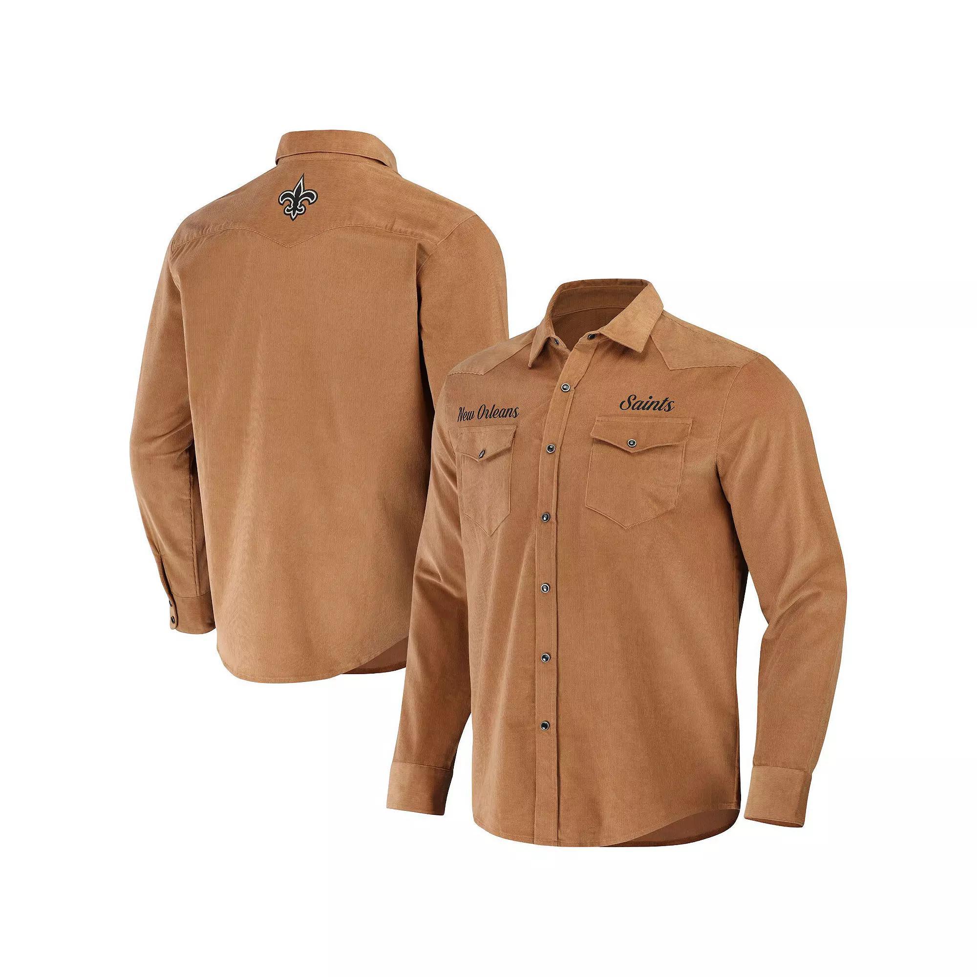 Men's NFL x Darius Rucker Collection by Fanatics Tan Cleveland Browns Western Full-Snap Shirt, Size: XL, Team Product Image