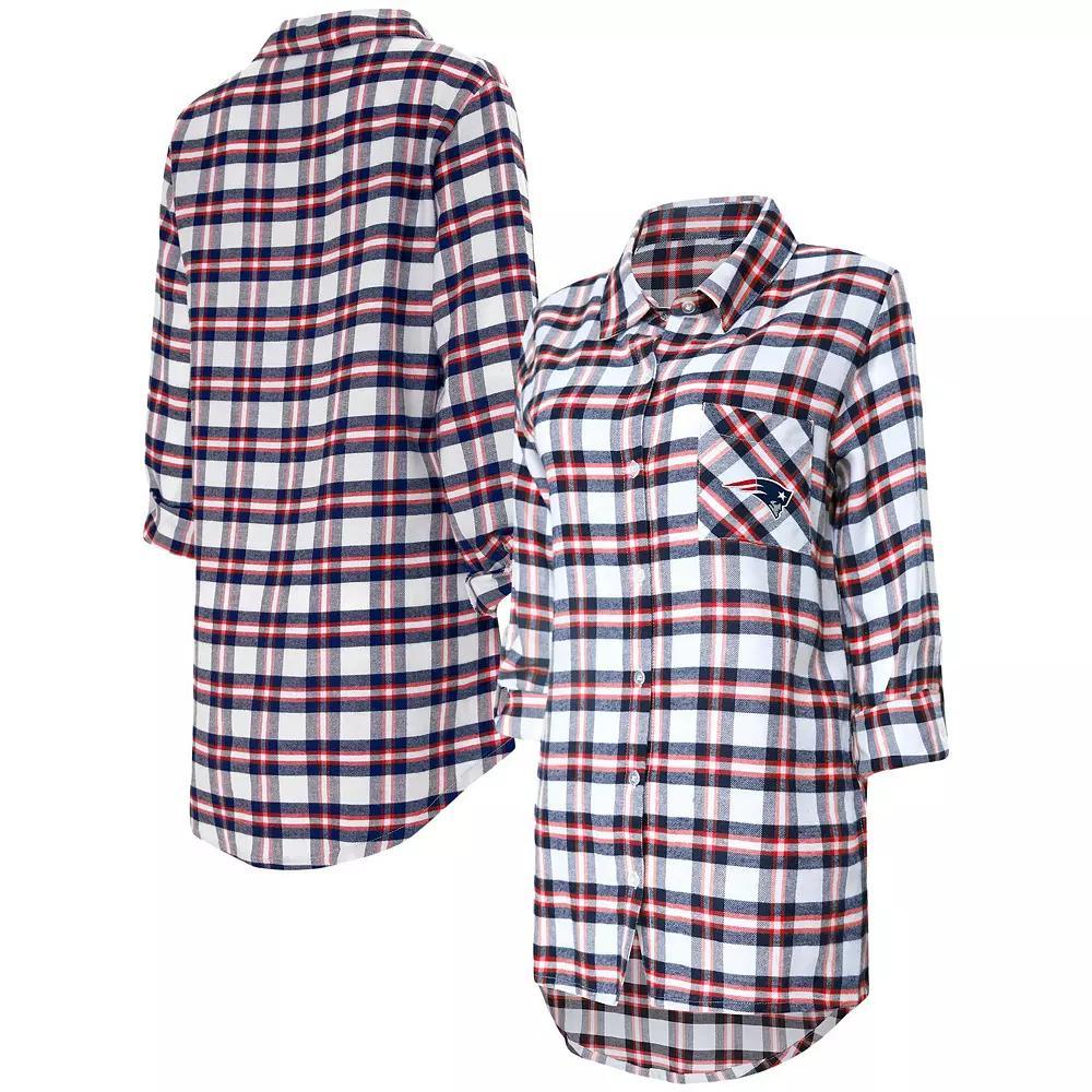 Women's Concepts Sport Navy New England Patriots Sienna Plaid Full-Button Long Sleeve Nightshirt, Size: Large, Blue Product Image